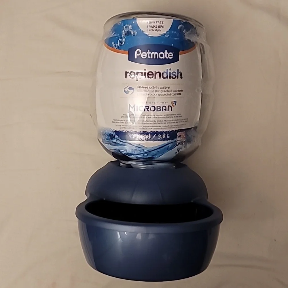 Petmate Replendish Gravity Waterer with Microban for Cats/Dogs, 1 Gal, Blue, New